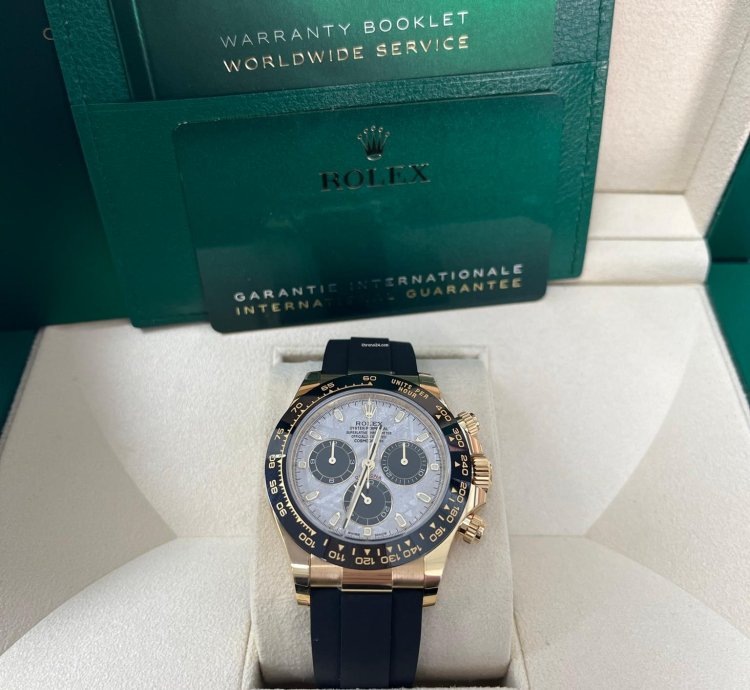 Rolex Daytona 40 Watch - Meteorite And Black Index Dial - Black Oysterflex Strap 116518ln