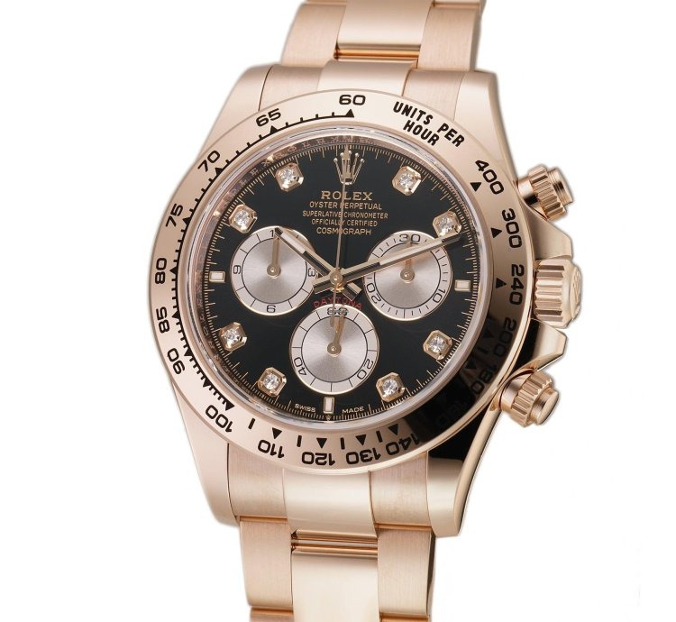 Rolex Daytona 40mm 18k Everose Gold Black Diamond Dial Cal 4131