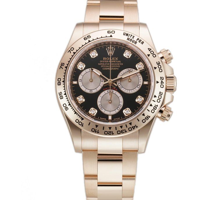 Rolex Daytona 40mm 18k Everose Gold Black Diamond Dial Cal 4131