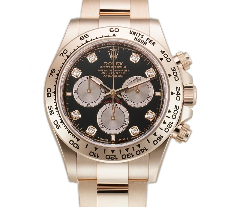 Rolex Daytona 40mm 18k Everose Gold Black Diamond Dial Cal 4131