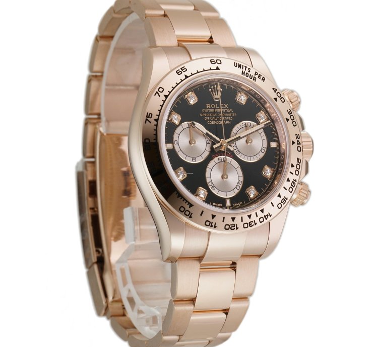 Rolex Daytona 40mm 18k Everose Gold Black Diamond Dial Cal 4131