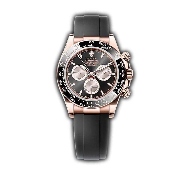 Rolex Daytona 40mm 18k Everose Gold Ceramic Bezel Black And Sundust Dial Oysterflex