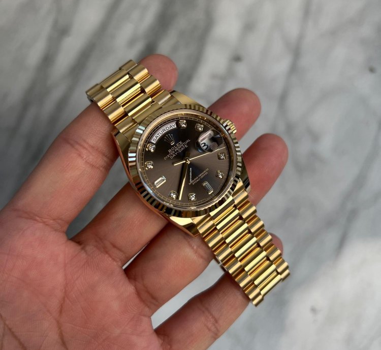 Rolex Day-date 36 Yellow Gold President Grey Diamonds