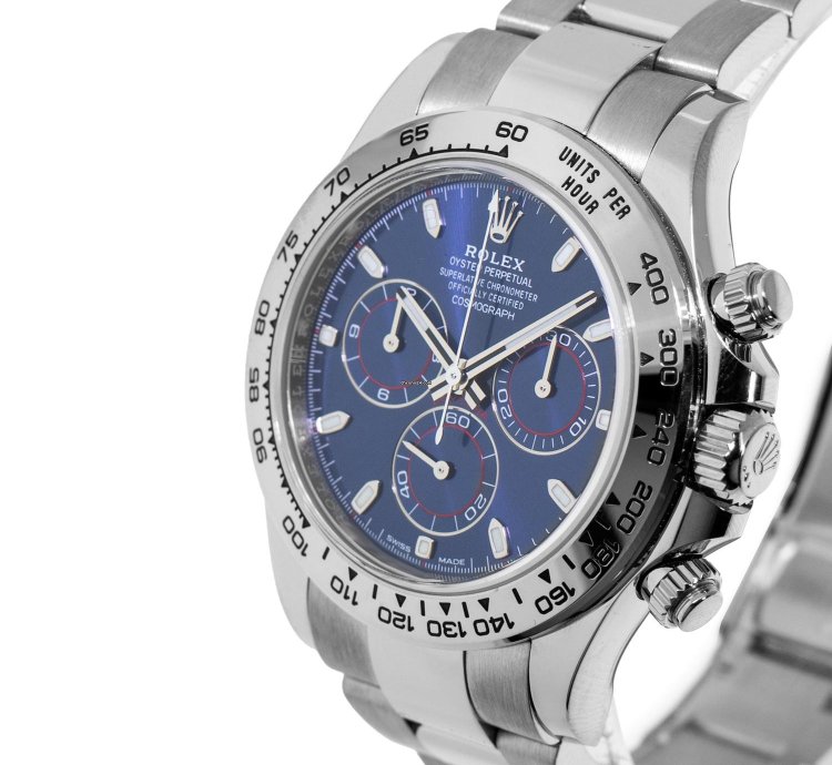 Rolex Daytona 40mm 18k White Gold Blue Dial White Gold Bezel 116509