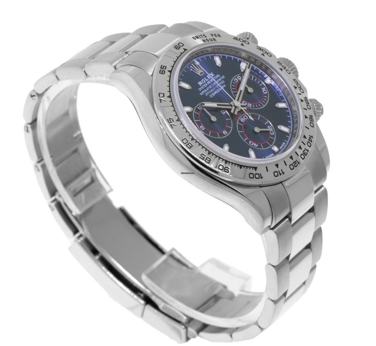 Rolex Daytona 40mm 18k White Gold Blue Dial White Gold Bezel 116509