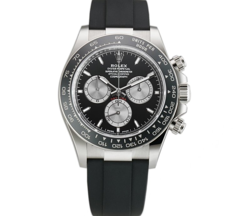 Rolex Daytona 40mm 18k White Gold Ceramic Bezel Black Dial Oysterflex Caliber 4131