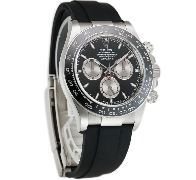 Rolex Daytona 40mm 18k White Gold Ceramic Bezel Black Dial Oysterflex Caliber 4131