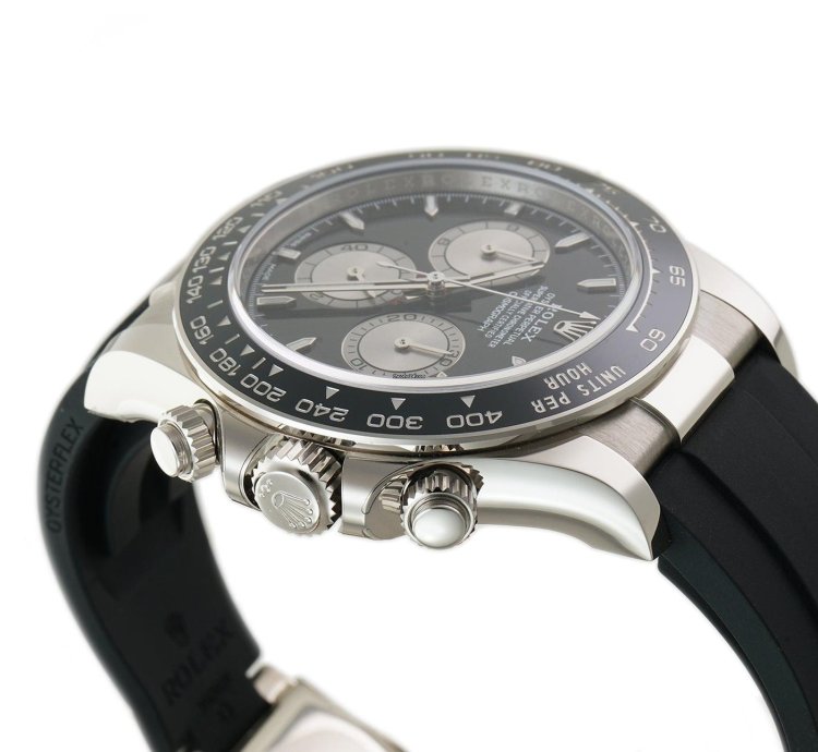 Rolex Daytona 40mm 18k White Gold Ceramic Bezel Black Dial Oysterflex Caliber 4131