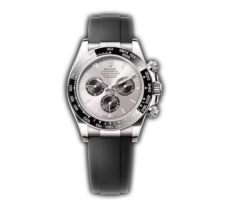 Rolex Daytona 40mm 18k White Gold Ceramic Bezel Steel And Black Dial Oysterflex