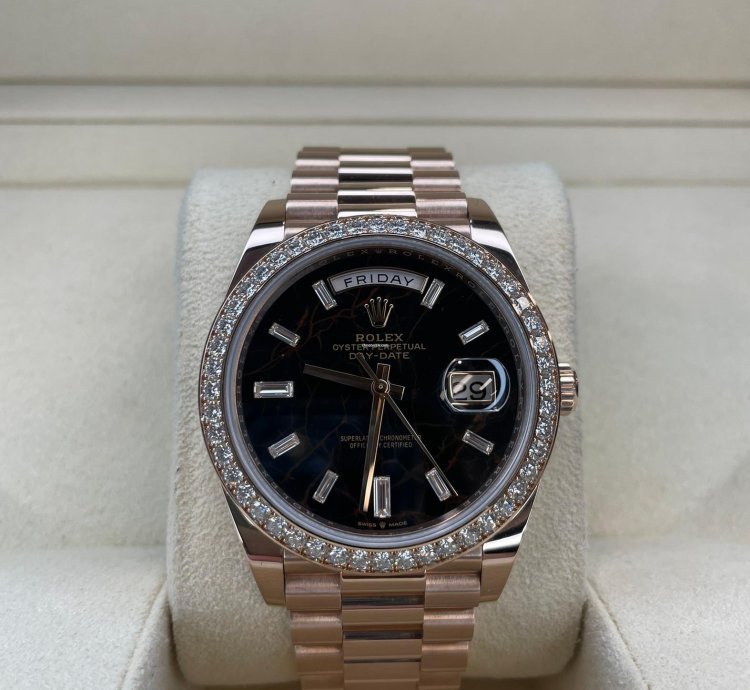 Rolex Day-date 40 rose Gold Eisenkiesel Rbr Diamond Bezel