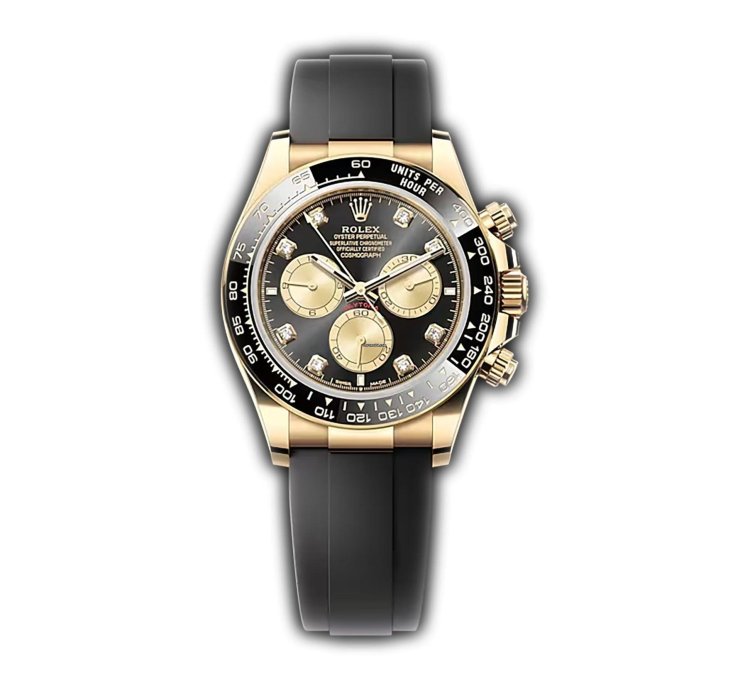 Rolex Daytona 40mm 18k Yellow Gold Black Gold Diamond Dial Oysterflex