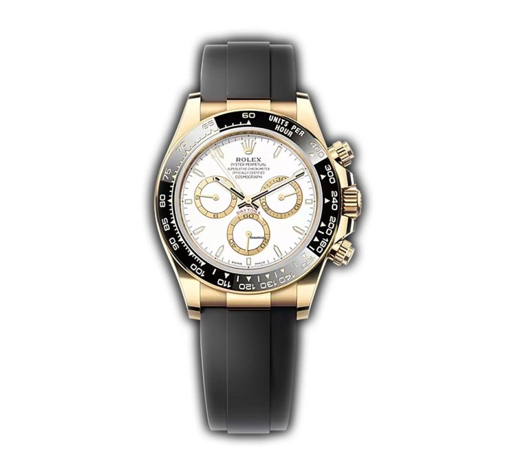 Rolex Daytona 40mm 18k Yellow Gold Ceramic Bezel White Dial Oysterflex