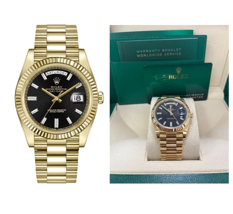 Rolex Day-date 40 18k Yellow Gold - Baguette Diamond Dial - Fluted Bezel ref 228238