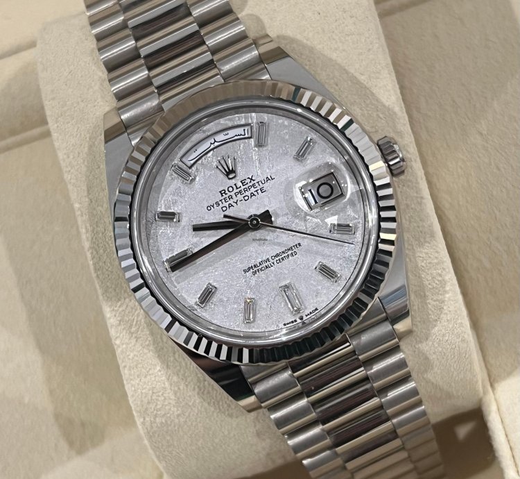 Rolex Day-date 40 2021 White Gold Day-date 40 Factory Meteorite Baguette Diamond Dial Box Papers 228239