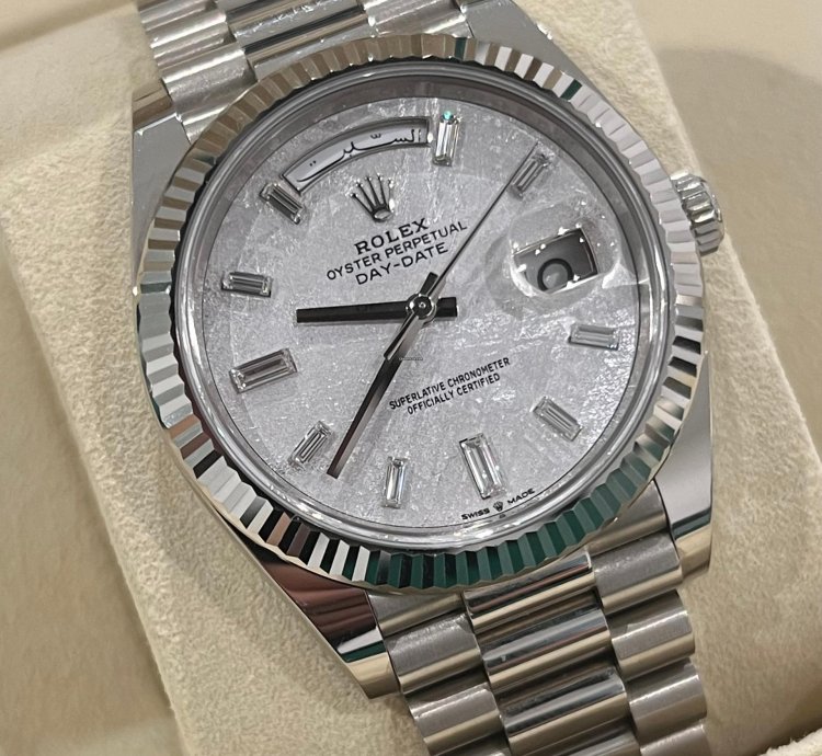 Rolex Day-date 40 2021 White Gold Day-date 40 Factory Meteorite Baguette Diamond Dial Box Papers 228239
