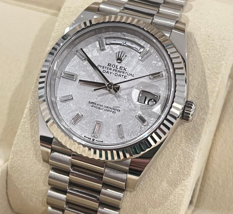 Rolex Day-date 40 2021 White Gold Day-date 40 Factory Meteorite Baguette Diamond Dial Box Papers 228239