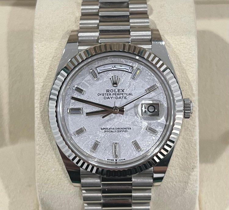 Rolex Day-date 40 2021 White Gold Day-date 40 Factory Meteorite Baguette Diamond Dial Box Papers 228239