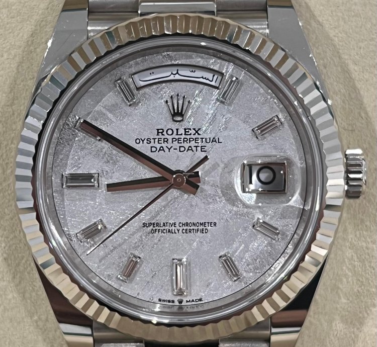 Rolex Day-date 40 2021 White Gold Day-date 40 Factory Meteorite Baguette Diamond Dial Box Papers 228239