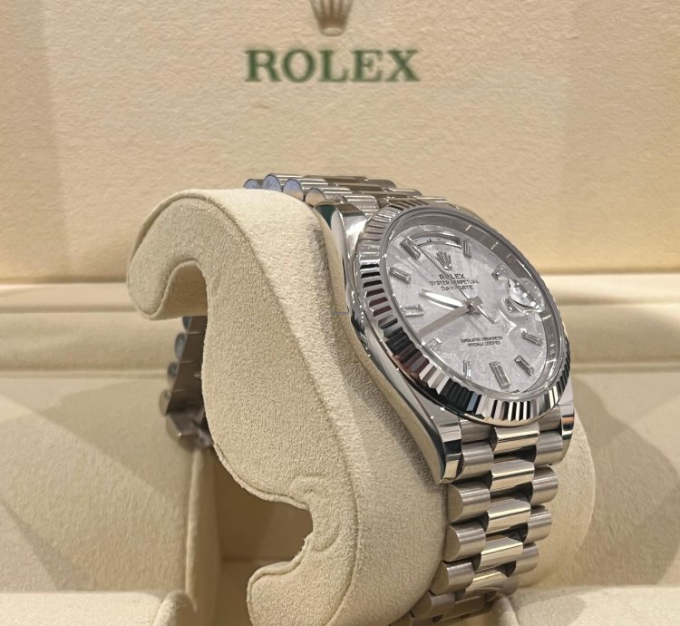 Rolex Day-date 40 2021 White Gold Day-date 40 Factory Meteorite Baguette Diamond Dial Box Papers 228239