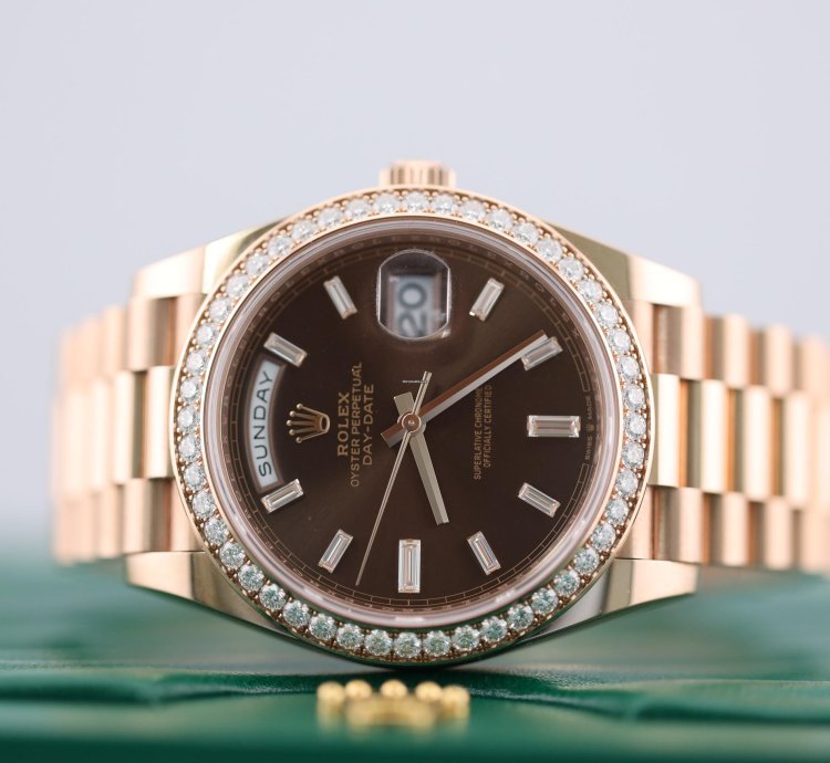 Rolex Day-date 40 2023 Day Date 40 Rbr Rose Gold Chocolate Baguette Dial Rbr 228345rbr