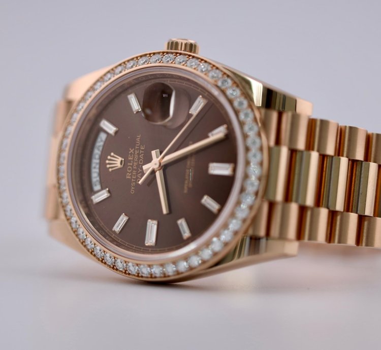 Rolex Day-date 40 2023 Day Date 40 Rbr Rose Gold Chocolate Baguette Dial Rbr 228345rbr