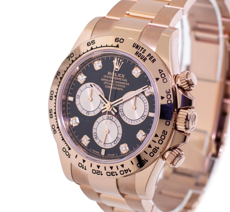 Rolex Daytona 40mm Everose Gold Black Dial Gold Bezel 126505