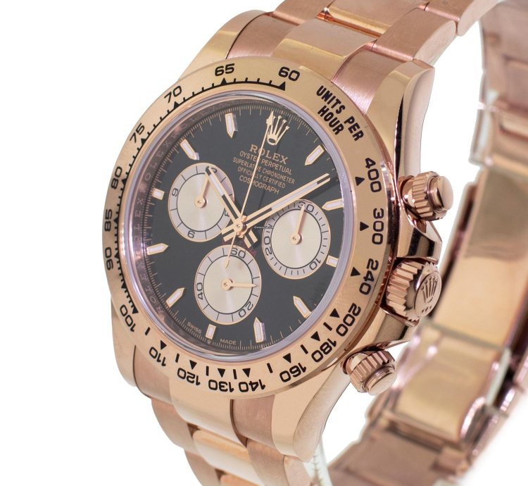 Rolex Daytona 40mm Everose Gold Black Index Dial Gold Bezel 126505
