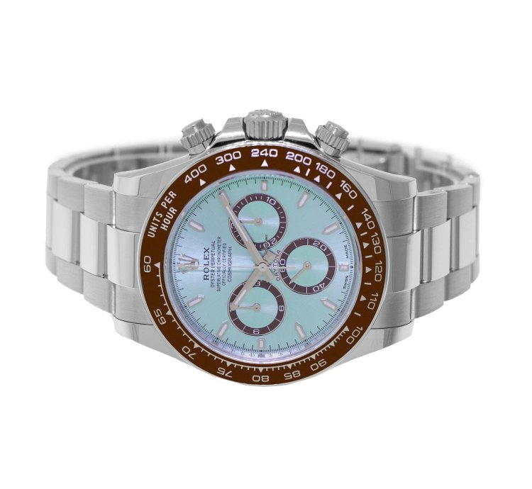 Rolex Daytona 40mm Platinum Ice Blue Index Dial Brown Bezel 126506