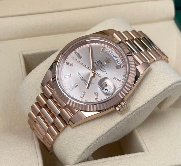 Rolex Day-date 40 2023 Day-date 40mm Factory Diamond Dial 18k Rose Gold Unworn In Stock