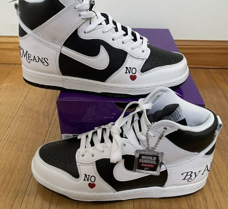 Supreme Sb Dunk High By Any Means Black White Red Size 8