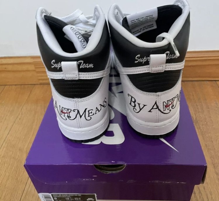 Supreme Sb Dunk High By Any Means Black White Red Size 8