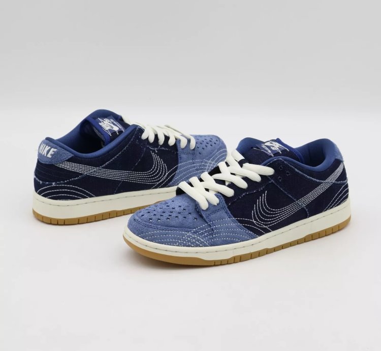 Cv0316-400 Nike Sb Dunk Low Sashiko Denim Gum Mystic Navy Light Brown