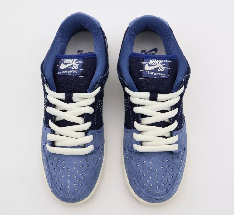 Cv0316-400 Nike Sb Dunk Low Sashiko Denim Gum Mystic Navy Light Brown