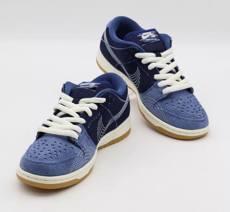 Cv0316-400 Nike Sb Dunk Low Sashiko Denim Gum Mystic Navy Light Brown