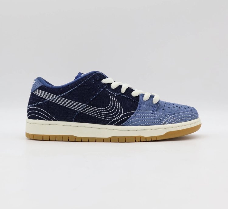 Cv0316-400 Nike Sb Dunk Low Sashiko Denim Gum Mystic Navy Light Brown