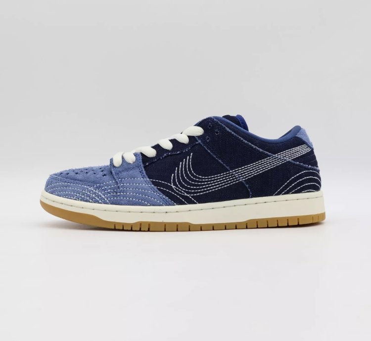 Cv0316-400 Nike Sb Dunk Low Sashiko Denim Gum Mystic Navy Light Brown