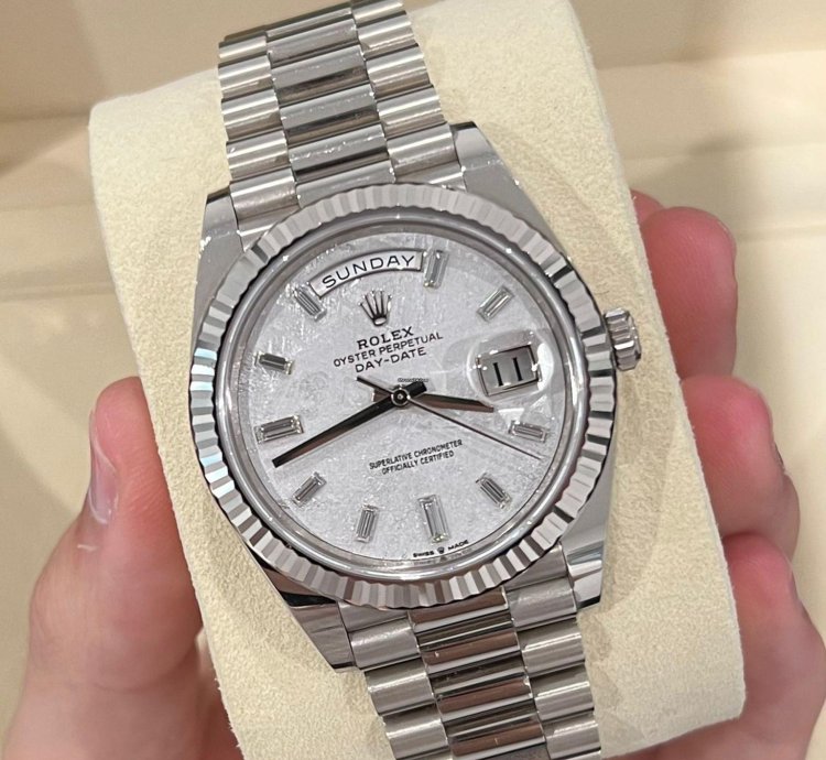 Rolex Day-date 40 2023 White Gold Day-date 40 Meteorite Baguette Dial Unworn Box And Papers 228239