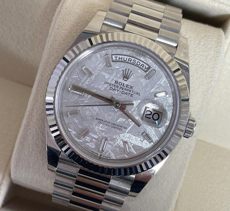 Rolex Day-date 40 2023 White Gold Day-date 40 Meteorite Baguette Dial Unworn Box And Papers 228239