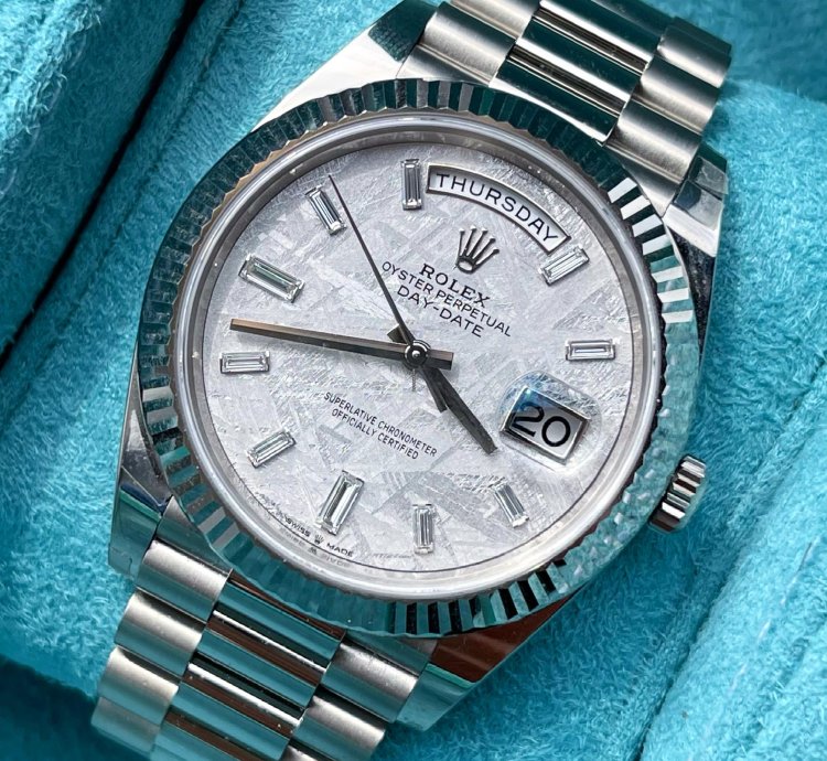 Rolex Day-date 40 2023 White Gold Day-date 40 Meteorite Baguette Dial Unworn Box And Papers 228239