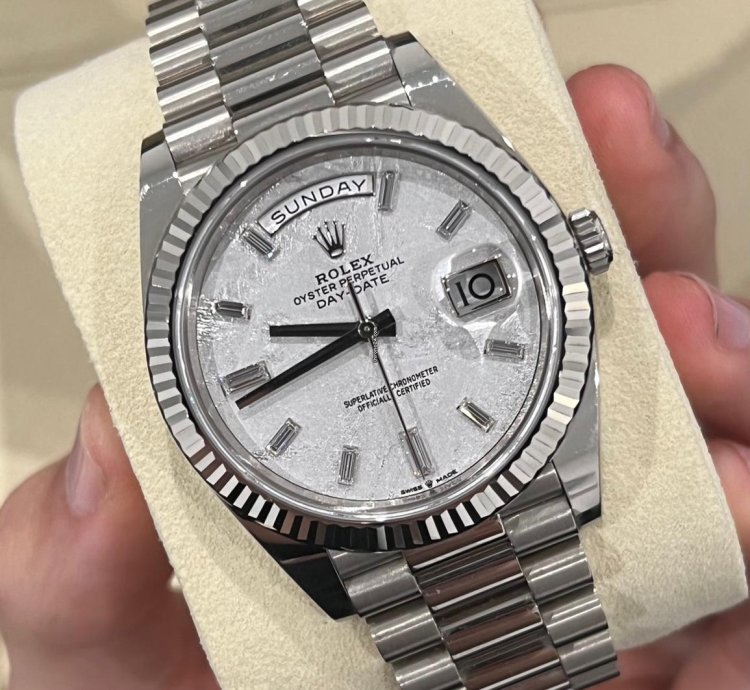 Rolex Day-date 40 2023 White Gold Day-date 40 Meteorite Baguette Dial Unworn Box And Papers 228239