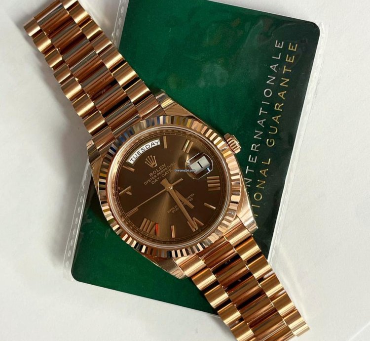 Rolex Day-date 40 2024 Rose Gold Day-date 40 Chocolate Roman Dial 228235 Unworn Box And Papers