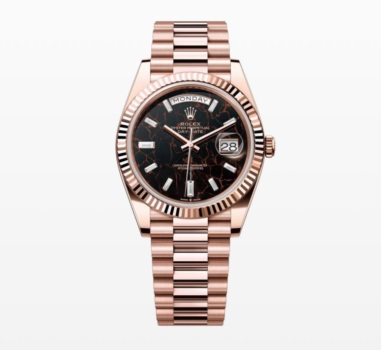 Rolex Day-date 40 2024 Rose Gold Day-date 40 Eisenkiesel Baguette Dial 228235 Unworn Box And Papers