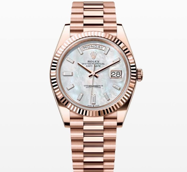 Rolex Day-date 40 2024 Rose Gold Day-date 40 Factory Mop Diamond Baguette 228235 Unworn Box And Papers