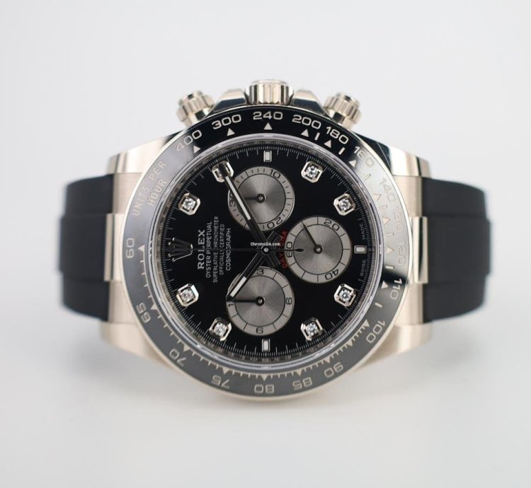 Rolex Daytona 40mm White Gold Black Diamond Dial Oysterflex Band 126519ln