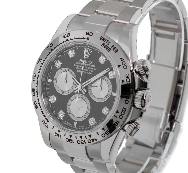 Rolex Daytona 40mm White Gold Black Diamond Dial White Gold Bezel 126509