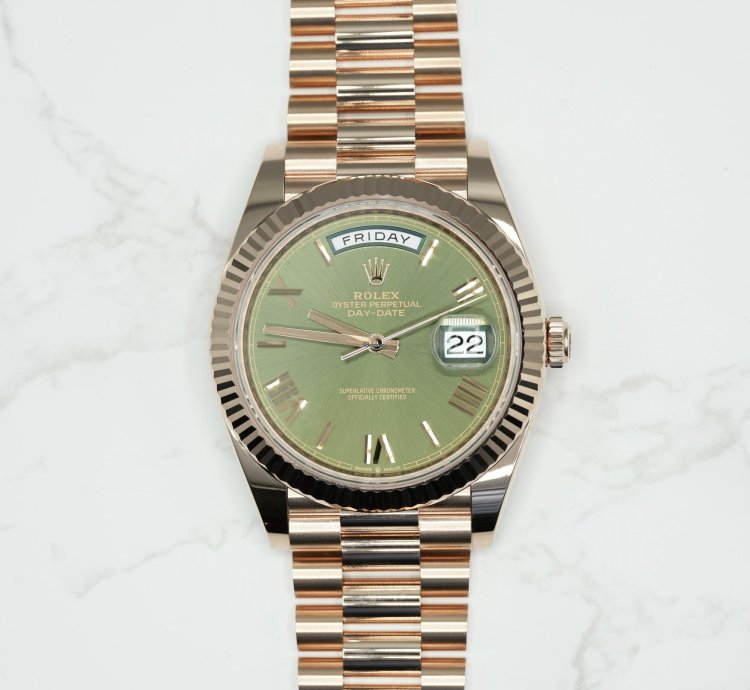 Rolex Day-date 40 2024 Rose Gold Day-date 40 Olive Green Dial Unworn Box And Papers 228235