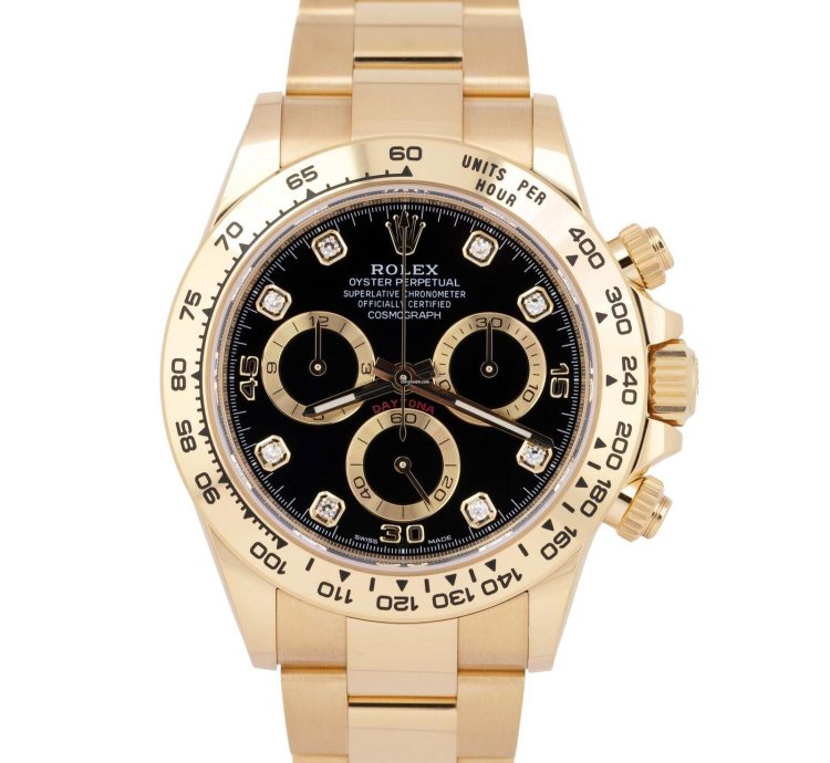 Rolex Daytona 40mm Yellow Gold Black Diamond Dial 116508