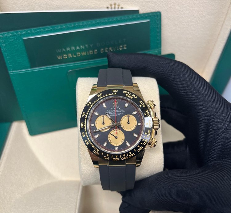 Rolex Daytona 40mm Yellow Gold Black Paul Newman Index Dial Oysterflex 116518ln