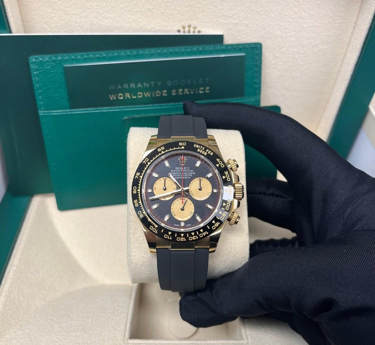 Rolex Daytona 40mm Yellow Gold Black Paul Newman Index Dial Oysterflex 116518ln