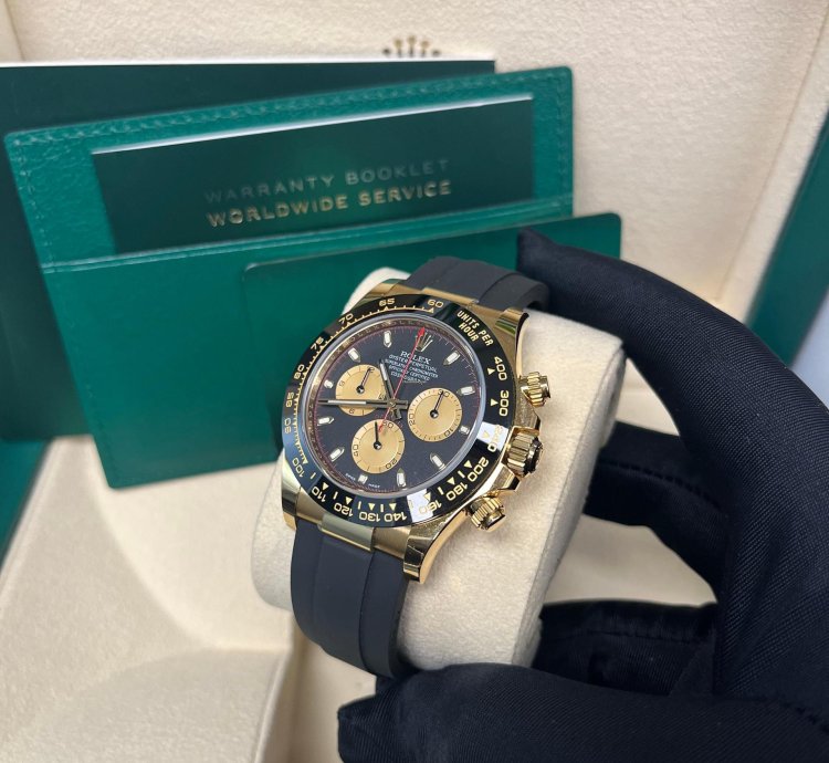 Rolex Daytona 40mm Yellow Gold Black Paul Newman Index Dial Oysterflex 116518ln